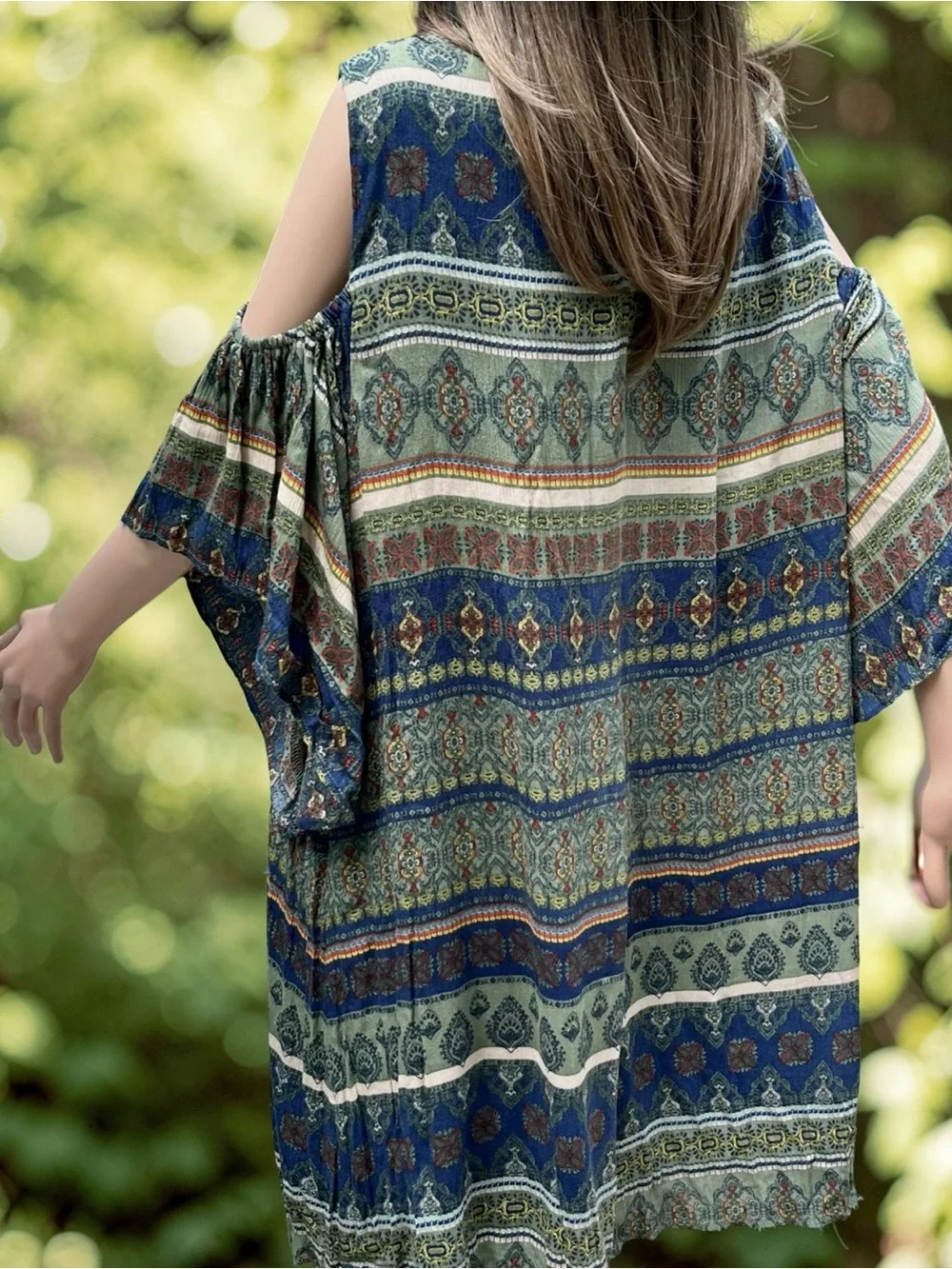Luxology Cold Shoulder Boho Paisley Dress Size 16 Lined Rayon